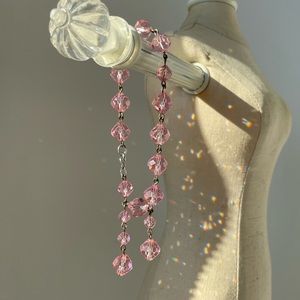 Rare Antique Pink Crystal Link Dangle Bracelet with Sterling Silver